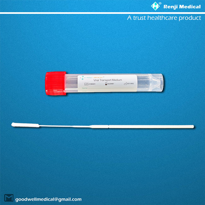 El tubo superior rojo estéril de la colección de espécimen se reunió el material de nylon bucal médico